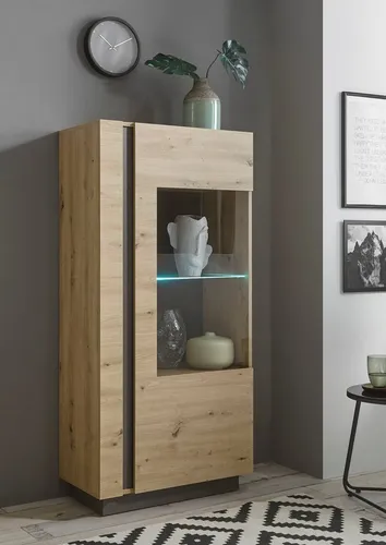 INOSIGN Vitrine CLAiR 22 - Eiche Artisan - Vitrinenschrank mit 1 Glastür und 2 festen Holzböden, modernes Design in Eiche Artisan, ideal zur individuellen Präsentation Ihrer Lieblingsstücke.