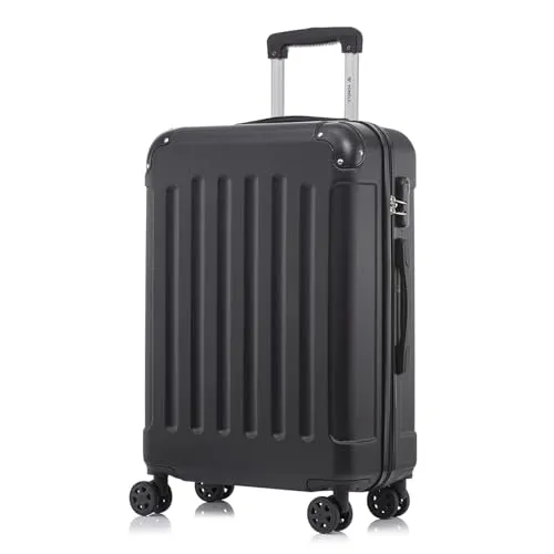 YONSLY Koffer Suitcase L Schwarz – Hochwertiger Trolley mit 360° Rollen - Robuster Hartschalenreisekoffer für sicheres Reisen. Leicht, stoßfest und mit einem ergonomischen Gummigriff für hohen Komfort. Ideal für Langstreckenreisen und den täglichen Gebrauch.