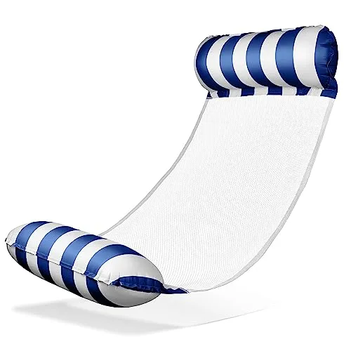 Balinco – Aufblasbare Wasserhängematte Luftmatratze mit 2 Luftkammern & Nylon Netz für Pool – Floatie Wassermatratze Relaxliege für Erwachsene & Kinder – Sommer Poolzubehör (Blau/Weiß)