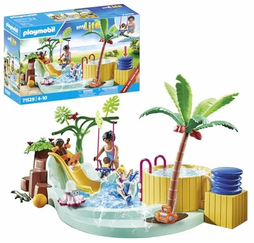 PLAYMOBIL MyLife 71529 Promo Pack - Kinderbecken mit Whirlpool, Wellenrutsche und Federwippe für ultimativen Wasserspaß im Freien!