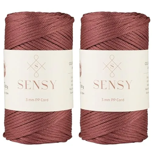 Sensy Premium Polyester-Seil, 3 mm, 100% Polypropylen, Makramee-Schnur, 3 mm, Häkeltasche, Kordel, Makramee-Seil, Häkelgarn, Geschenk für Stricker, (Dusty Rose)