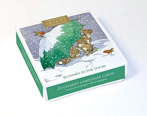 Museums & Galleries XETC247 Weihnachtskarten für Wohltätigkeitsorganisationen, Hasen im Schnee, 20 Karten, je 5 von 4 Designs, 20 Stück