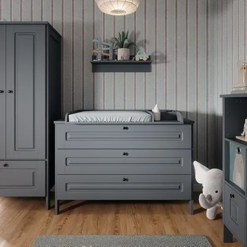 Vitalispa Wickelkommode Ajaton Grau 133 x 98,4 - Wickeltisch mit 3 unterteilten Schubladen, stilvolles Design und praktische Handhabung für moderne Eltern.