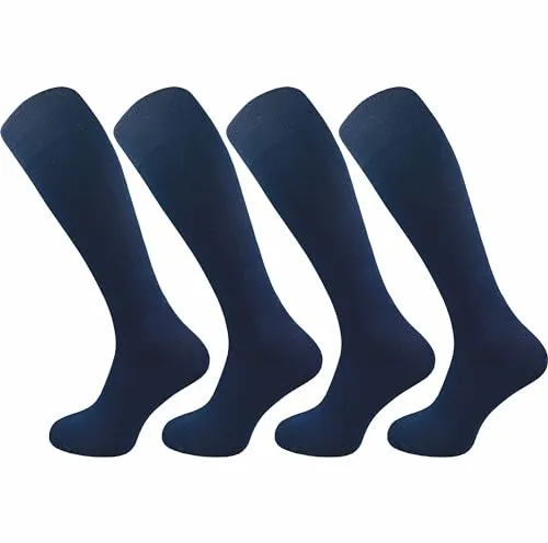 GAWILO Herren Kniestrümpfe aus 80% Baumwolle (4 Paar) ohne drückende Naht | lange Socken mit Komfortbund | absolut blickdicht (DE/NL/SE/PL, Numerisch, 47, 50, Regular, Regular, blau)