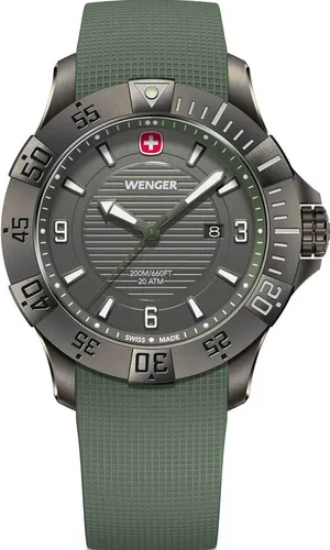WENGER Herren Armbanduhr Seaforce – Swiss Made, Wasserdicht bis 200 m - Armbanduhren für Herren mit robustem Silikon-Armband und saphirbeschichtetem Glas, ideal für Sport und Abenteuer. Präzises Schweizer Uhrwerk für höchste Qualität und Zuverlässigkeit.