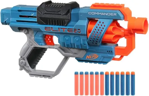 NERF Elite 2.0 Commander RD-6 Blaster mit 12 Darts - AUFRÜSTBARER BLASTER: Individuell erweiterbar mit Tactical Rails für noch mehr Action. Schussweite bis zu 27 Meter und Schnellfeuer-Funktion für spannende Battles!