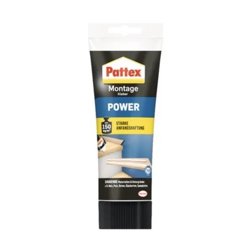Pattex Montagekleber Power PXP25, 250g - Schnellhaftender Baukleber für Innen und Außen - Sonstige Klebemittel - Hohe Anfangshaftung von 150 kg/m², ideal für saugende Untergründe, überstreichbar und temperaturbeständig von -20 °C bis +70 °C.