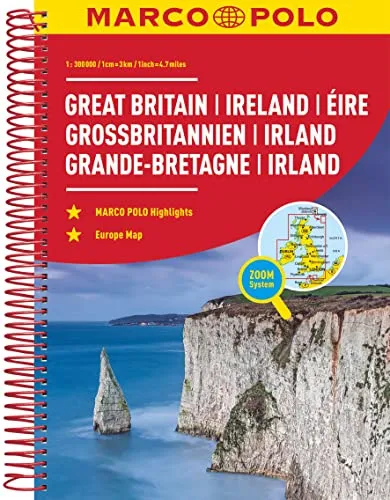 MARCO POLO Reiseatlas Großbritannien, Irland 1:300.000: Straßenatlas und Autoatlas mit Europa in 1:4,5 Mio. Spiralbindung