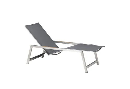 CASA DOMA Gartenliege Mineo move Sonnenliege, Outdoorliege, mit Gasdruckfeder, 2 Rollen, stufenlos verstellbare Liege, Edelstahl gebürstet, Teak-Armlehnen, Sunproof® Gewebe
