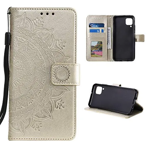 CoverKingz Handy Case kompatibel mit Samsung Galaxy A22 4G - Handy Cover mit Kartenfach Phonecase - Smartphone Hülle klappbar Motiv Mandala Gold