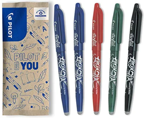 PILOT FriXion Ball 0.7 Set – 5 Stück: 2x Blau, 1x Schwarz/Rot/Grün – Radierbare Tintenroller 0,4 mm Strichstärke, angenehme Schreibführung beim Schreiben, thermosensitive Tinte, austauschbare Mine