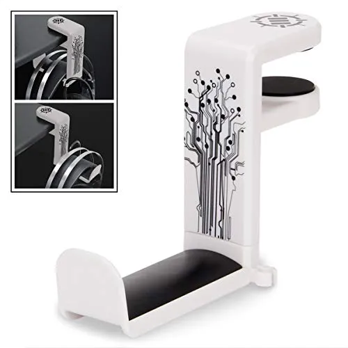 ENHANCE PC Gaming Headset Kopfhörer Halterung Hanger Mount Kopfhörer Stand mit verstellbaren & Schwenkarm, unter Schreibtisch Clamp auf Design, Universal Fit & Erbaut in Kabel Clip Organizer - Weiß
