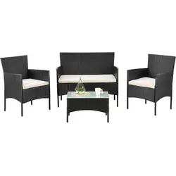 Juskys Polyrattan Sitzgruppe Fort Myers für 4 Personen - Elegantes Gartenmöbel Set mit 2er Sofa, 2 Stühlen und Tisch, wetterfest und pflegeleicht; ideal für entspannte Stunden im Freien.