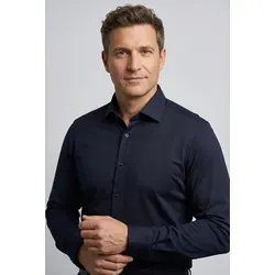 OLYMP Businesshemd "Level Five body fit Jerseyshirt", Herren, Gr. 40, marine - Elegantes Herren-Businesshemd in Jersey-Qualität von OLYMP, schmaler Schnitt, langärmlig und aus 92% Baumwolle für hohen Tragekomfort.