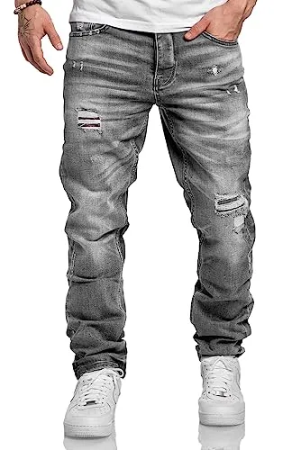 Amaci&Sons Herren Jeans Destroyed 7984 Grau mit Patches W38/L32 - Stylische Herren Jeans im Regular Straight Fit mit modischen Destroyed-Elementen und Patches. Ideal für lässige Outfits und den täglichen Gebrauch. Hoher Tragekomfort garantiert! Perfekt für modebewusste Männer!  