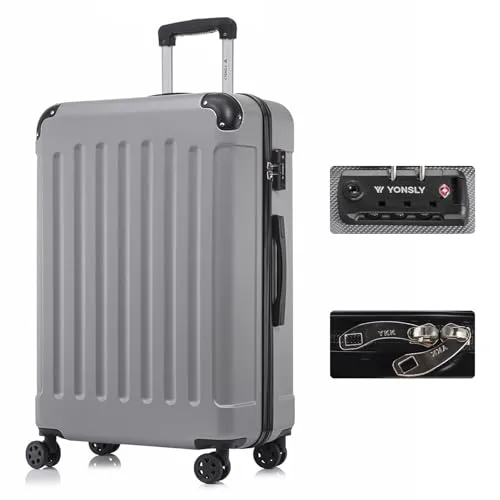 yonsly Premium Reisekoffer mit TSA-Schloss und YKK-Reißverschluss (XL, Hellgrau) - Hochwertiger Hartschalen-Trolley mit TSA-Zahlenschloss für sichere Reisen. Robuste 360°-Doppelrollen sorgen für mühelose Mobilität. Austauschbare Rollen und Griffe verlängern die Lebensdauer des Koffers.