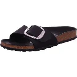 BIRKENSTOCK Damen Madrid Big Buckle Pantoletten - Black Oiled Nubuk, 41 EU - Clogs für Damen mit anatomisch geformtem Fußbett aus Kork und Latex für optimalen Tragekomfort und Unterstützung.