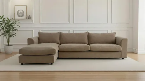 LeGer Home by Lena Gercke Ecksofa Avelina, Breite 297 cm, in Cord- und Chenille- Stoff, Rückenkissen mit Federn
