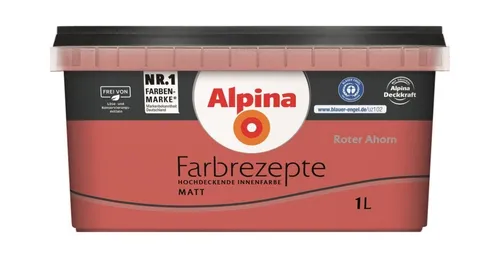 Farbrezepte Wandfarbe Roter Ahorn 1L - Hochdeckend & Geruchsarm - Hochdeckende Wandfarbe in opulentem Rot, ideal für alle Innenräume. Einfach anzuwenden mit Rolle oder Spray und perfekt für Wände und Decken.