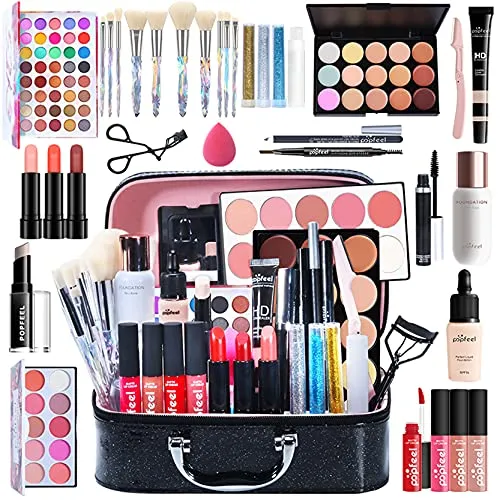 FantasyDay Multifunktions Exquisite Make-up Geschenkset Kosmetik Schmink Kit für Gesicht, Augen und Lippen - Makeup Paletten Schminkkoffer mit Lidschatten Palette, Lippenstift, Rouge, Mascara, Pinsel