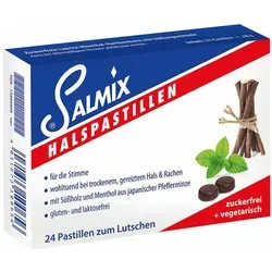 Salmix Halspastillen zuckerfrei 24 St - Zuckerfreie Halspastillen mit Lakritz und Minze für eine erfrischende Unterstützung bei Halsbeschwerden. Ideal für Vielredner und Sänger, gluten- und laktosefrei sowie ohne tierische Bestandteile.
