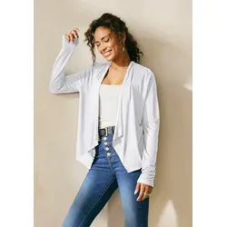 Shirtjacke LASCANA für Damen, Größe 44/46, weiß - Strickjacke aus 100% Viskose in offener Form, ideal als lässige Sommerjacke oder Cardigan. Bequem und modisch, perfekt zum Kombinieren!