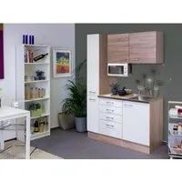 Flex-Well Singleküche 130 cm Florida Weiß-Sonoma Eiche - Miniküche mit integrierter Mikrowelle, ideal für Singles und kleine Räume. Hochwertige Verarbeitung und viel Stauraum für optimale Funktionalität.