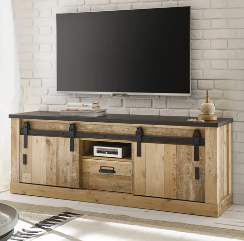 Furn.Design Lowboard Stove - TV Unterschrank mit Soft-Close - Modernes TV-Lowboard in Old Wood hell und anthrazit (162 x 61 cm) mit Soft-Close-Funktion, zwei Schiebetüren und optimalem Stauraum für Ihr Wohnzimmer.