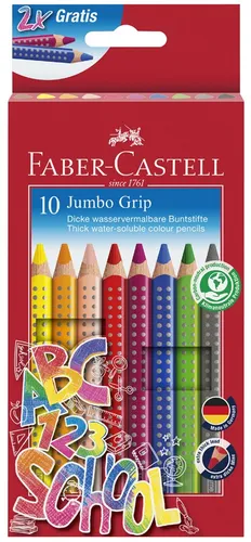 FABER-CASTELL Dreikant-Buntstifte Jumbo GRIP Promoetui 10 Stifte (8 + 2 GRATIS)