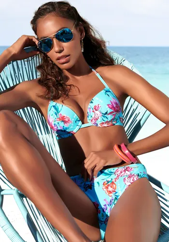 Sunseeker Push-Up-Bikini-Top Modern, Blumenprint in Hellblau - Neckholder-Bikini mit floralem Design und wattierten Push-Up-Cups für ein verführerisches Dekolleté. Perfekt für den Strand oder Pool!