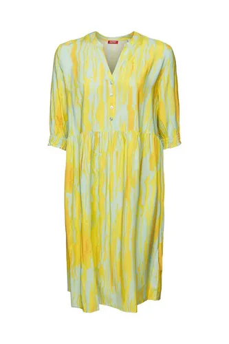 ESPRIT Damen Kleid 034ee1e374 in Citrus Green, Größe 40 - Freizeitkleid aus fließender Viskose mit Volant-Details an den Ärmeln und Saum, V-Ausschnitt und fantasievollem Druck für einen lässigen Look.