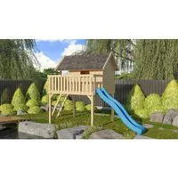 Karibu Stelzenhaus Fidel Set mit 3 m Wellenrutsche Blau - Spieltürme & Spielanlagen – Fantasievolles Stelzenhaus aus 19 mm Wandbrettern mit 3 m Wellenrutsche, sicher und ideal für unbeschwertes Spielvergnügen im Garten.