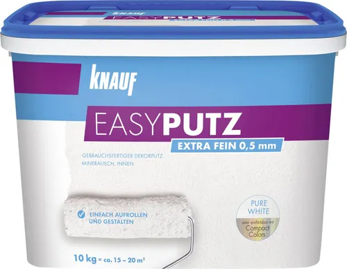 Knauf EasyPutz Streichputz 10 kg - Extra feiner, schneeweißer Putz - Innen- & Außenfarben, ideal für glatte Oberflächen und perfekte Deckkraft mit feiner Struktur.