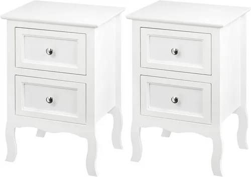 Woltu Nachttisch mit 2 Schubladen in Weiß - Eleganter Nachttisch mit geschwungenen Beinen, ideal für Schlafzimmer oder Wohnzimmer. Zwei geräumige Schubladen bieten praktischen Stauraum für Ihre Essentials und schützen vor Staub.