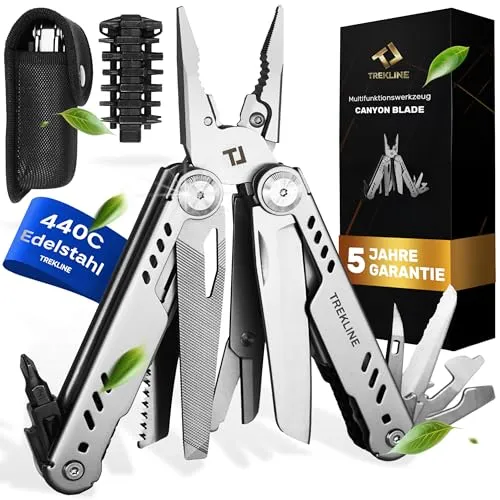TREKLINE Premium Multitool Werkzeug – Multifunktionsmesser aus rostfreiem Edelstahl - Vielseitiges Multitool mit über 35 Funktionen, ideal für Camping und Outdoor-Aktivitäten. Robustes Design aus 440C Edelstahl, kompakt und tragbar – das perfekte Zubehör für Abenteuerlustige.