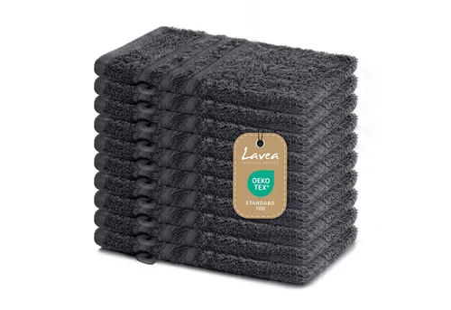 Lavea Waschhandschuh 10er Set Waschhandschuhe, 15 x 21 cm, Elena-Frottierserie, Waschlappen, 100% Baumwolle (10er Set), 500 g/m² Frottier, weich & saugstark, pflegeleicht