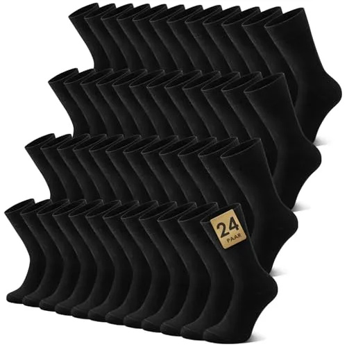 FALARY Socken Herren 47-50 Baumwolle Schwarz Sportsocken Damen Herrensocken Sport Socks Atmungsaktive Business Socken 24 Paar