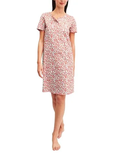 Calida Flower Nights Kurzarm Nachthemd Lachsrosa Baumwolle X-Small Damen - Elegantes kurzärmeliges Nachthemd aus 100 % superweicher Baumwolle für angenehmen Schlaf. Atmungsaktiv und pflegeleicht, ideal für jede Jahreszeit. Genießen Sie Komfort und Stil mit dem femininen Blumenprint.