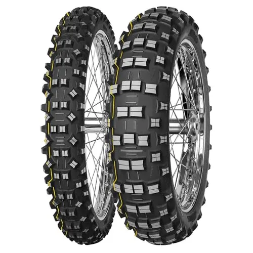 MITAS TERRA FORCE EF SUPER YELLOW REAR - Motorradreifen für Adventure- und Enduro-Bikes, bietet hervorragenden Grip und Stabilität auf Straße und Gelände dank Dual-Compound-Konstruktion.