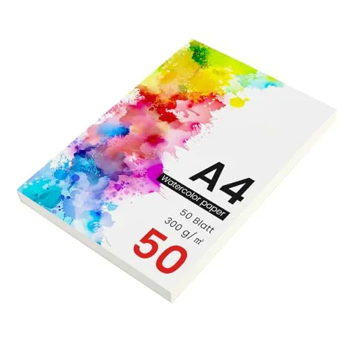 Aquarellpapier 300g/m² – 50 Blatt für kreative Projekte - Hochwertiges Aquarellpapier mit 300 g/m²: 50 säurefreie Blätter, ideal für Aquarell, Gouache und Acryl. Robuste Qualität für brillante Ergebnisse, perfekt für Künstler und Hobbymaler.