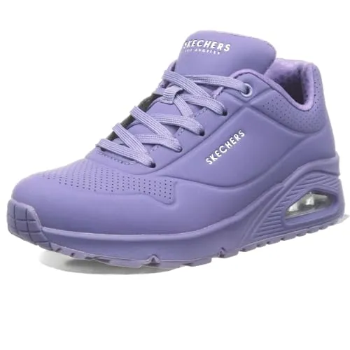 Skechers Damen on Air UNO Stand AUF Luft - Lila Durabuck Mesh, 38 EU - Damen-Sneaker mit flexibler Gummi-Traktionslaufsohle und bequemem, perforiertem Durabuck-Obermaterial für optimalen Tragekomfort.