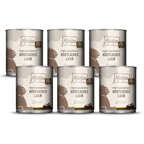 MjAMjAM - Premium Nassfutter für Katzen - purer Fleischgenuss - köstliches Lamm pur, 6er Pack (6 x 800 g), getreidefrei mit extra viel Fleisch