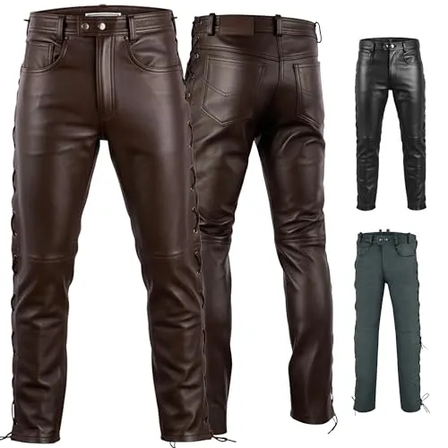 Radmasters Herren Lederhose – Bikerjeans aus Echtleder mit seitlicher Schnürung - Bequeme Herren Lederhose aus hochwertigem Büffelleder, individuell anpassbar durch seitliche Schnürung. Ideal für jeden Anlass, einfach in der Länge zu kürzen für den perfekten ‚Used‘-Look.