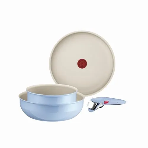Tefal Ingenio Serenity Kochgeschirr-Set 4-teilig, Mineralia Antihaftversiegelung, platzsparend, stapelbar, für alle Herdarten, spülmaschinengeeignet, Calm Blue, L8274S04