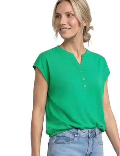 Damen Dropped Shoulder Shirt mit Split Neck - Stylisches Jerseyshirt im Tunika-Look mit Split Neck und dekorativer Knopfleiste. Ideal für lässige Outfits, aus weichem Baumwoll-Modalmix für höchsten Tragekomfort.