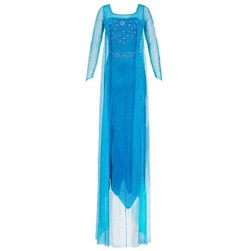 Katara 1768 - Damen Kostüm Prinzessin ELSA Kleid Frozen - Kostüm für Erwachsene: Verwandeln Sie sich in die Eis-Königin mit diesem zauberhaften, glitzernden Kleid in Blau, das bequem und perfekt für Fasching oder Karneval ist.