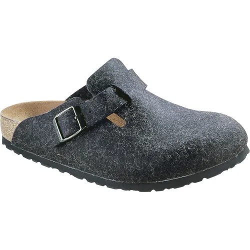 Birkenstock Boston Wollfilz Clog grau 36 EU - Hausschuhe mit atmungsaktivem Wollfilz-Obermaterial und vorgeformtem Fußbett für optimalen Komfort und Unterstützung.