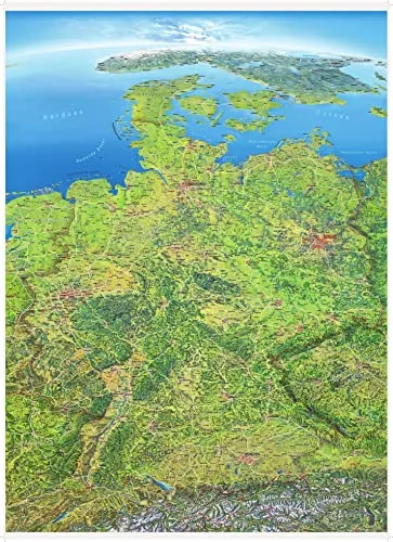 Panoramakarte Deutschland - Einseitig Laminierte Wandkarte - Freizeit, Haus & Garten: Hochwertige, einseitig laminierte Panoramakarte mit praktischen Leisten für einfache Aufhängung und Schutz.