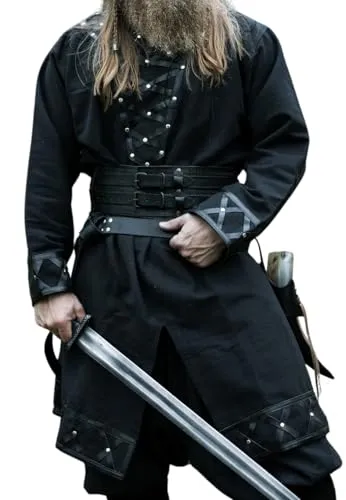 Leonardo Carbone® Wikinger Tunika Erik - Authentisches Mittelalter Herrenhemd - Herrenhemden, 100% Baumwolle mit Echtlederapplikationen für einen authentischen Wikinger-Look, ideal für LARP, Mittelalterfeste und Kostümpartys.