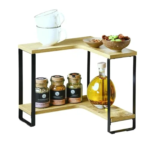 Kesper Küchen-Eckregal mit 2 Ebenen - Standregal aus FSC-zertifizierter Faserplatte, perfekt für ungenutzte Küchen-Ecken. Mit stilvollen Metallstreben für Stabilität und ein modernes Design.